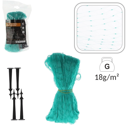 Plasă de protecție împotriva păsărilor 4 × 5 m, verde, 5 g/m² + 6 țăruși de ancorare