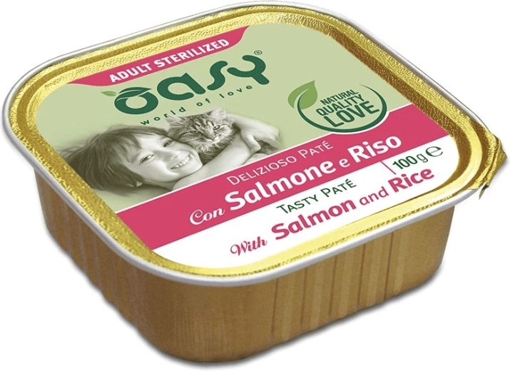 Oasy Tasty Pate pentru pisici castrate cu somon și orez 100 g