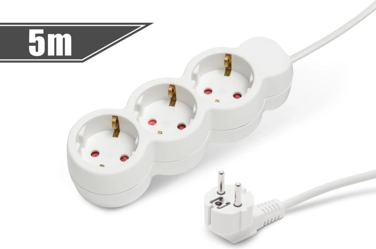 Cablu prelungitor cu 3 prize, 5 m