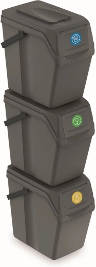 Set 3 coșuri de gunoi Sortibox II, 3×25 l, piatră gri