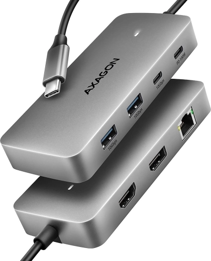 Axagon hmc-cub83x2 hub usb-c 7-în-1, 10 gbps, hdmi 4k/144 hz, dp 8k/30 hz, glan, pd 100 w