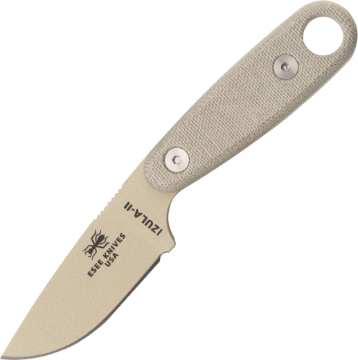 ESEE Izula II DT – cuțit de gât 7,3 cm, maro deșert, Micarta, teacă neagră