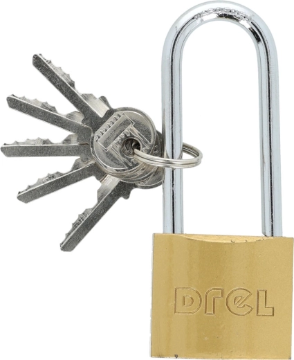 Lacăt cu arc prelungit 40 mm, alamă, 5 chei