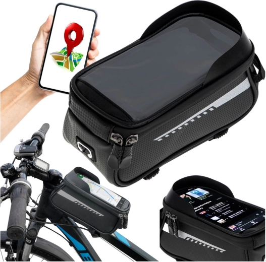 Geantă de bicicletă impermeabilă pentru cadru, cu suport pentru telefon