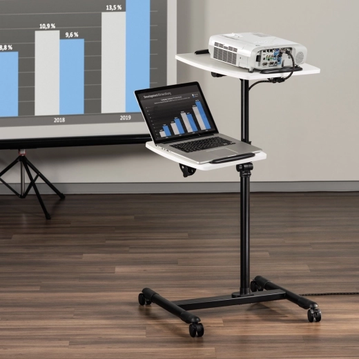 Două platforme reglabile pentru proiector și laptop
