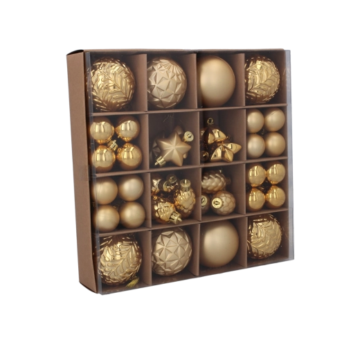 Set de 60 ornamente de Crăciun în roșu, auriu și argintiu