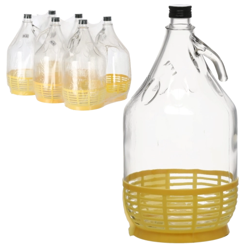 Damigeană de sticlă 5 l cu capac metalic și mâner