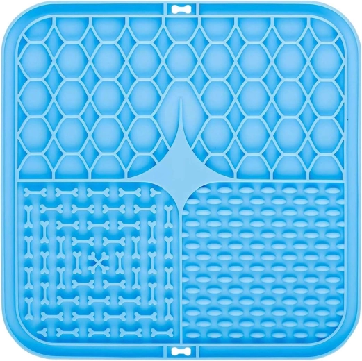 Covoraș din silicon pentru lins pentru câine și pisică, albastru, 20 × 20 cm