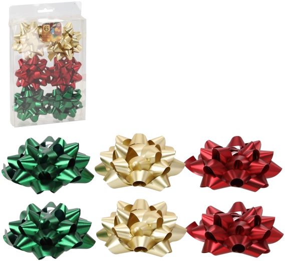 Set cocarde cadou 8 cm – roșu, auriu și verde (6 buc.)