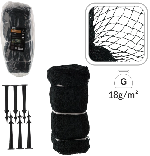 Plasă de protecție împotriva păsărilor 10 × 20 m, 18 g/m² + 20 țăruși din plastic