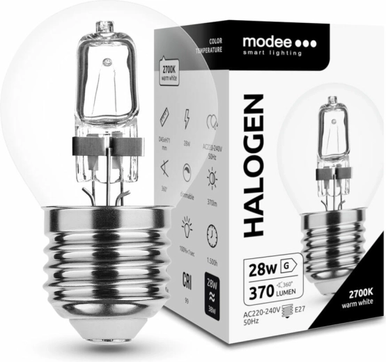Bec halogen Modee Mini Globe 28W E27, 370 lm, alb cald, reglabil (dimmable)