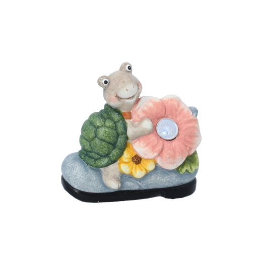 Decorațiune de grădină broască țestoasă cu floare și lumină LED