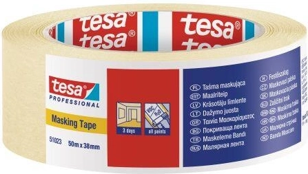 Bandă creponată de mascare 38 mm × 50 m galbenă Tesa