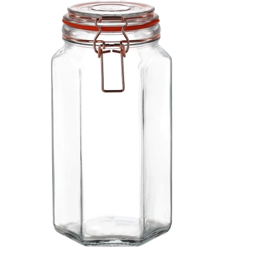 Borcan hexagonal din sticlă 1,7 l cu închidere mecanică
