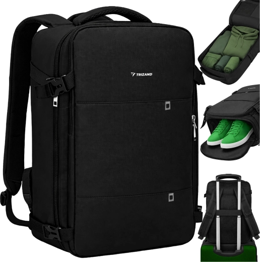 Rucsac turistic Trizand pentru avion cu port USB, negru 40 × 20 × 25 cm