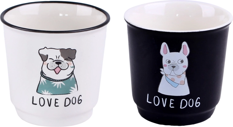 Căni ceramice TORO cu motiv cățeluș 90 ml, set 6 buc