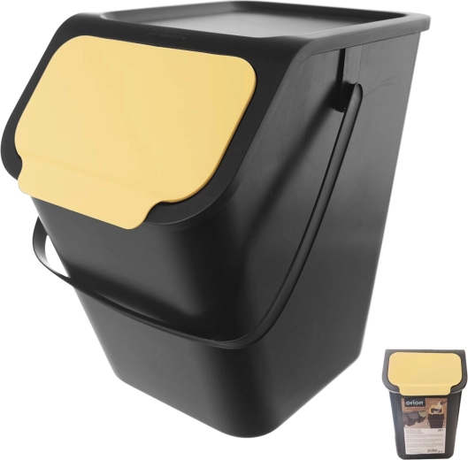 Coș de gunoi din plastic 25 l cu capac galben rabatabil