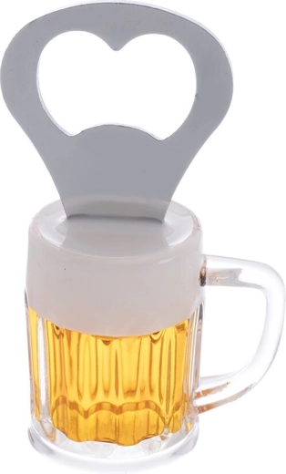 Deschizător pentru capace tip coroană cu motiv „Bere”, inox și plastic