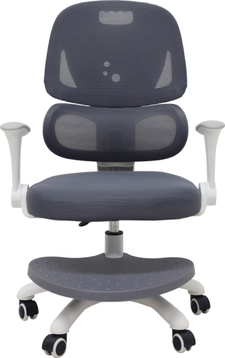 Scaun ergonomic rotativ pentru copii pentru birou, cu suport pentru picioare, gri