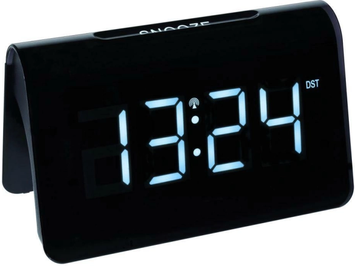 TFA ICON ceas deșteptător digital controlat radio cu cifre LED mari, alb-negru