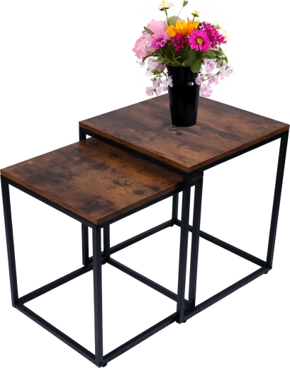 Set modern de măsuțe de cafea pătrate 2 în 1, în stil loft industrial, stejar antic