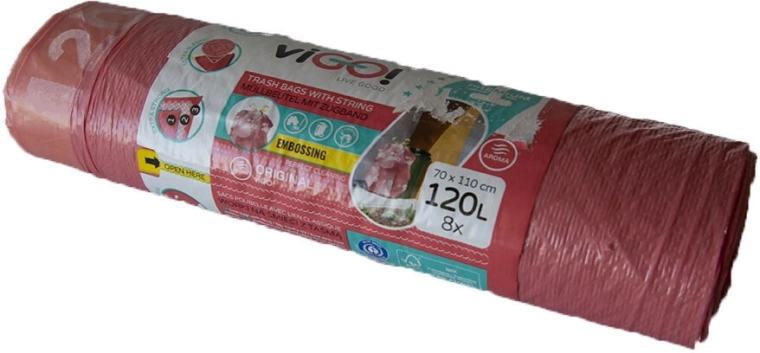 Saci de gunoi cu șnur 120 l cu parfum de zmeură 4 Seasons, 70 × 110 cm, 8 buc