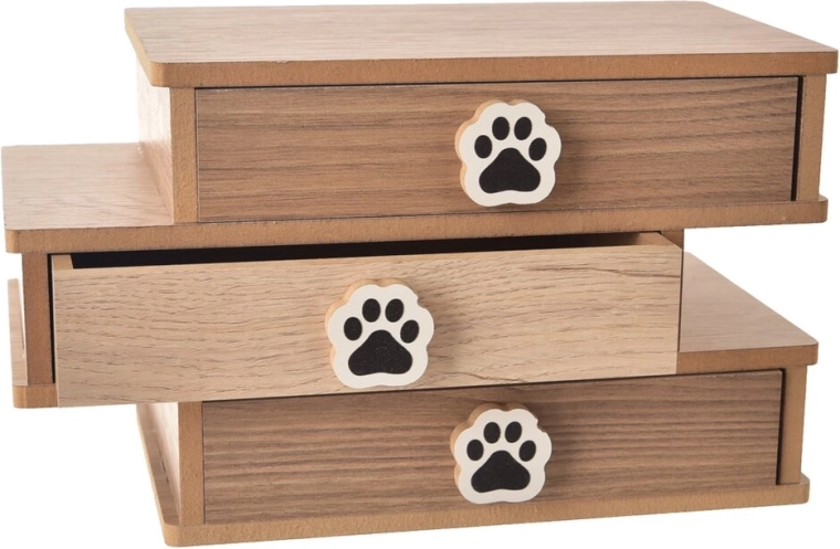 Organizator din lemn cu 3 sertare Lovely Cat