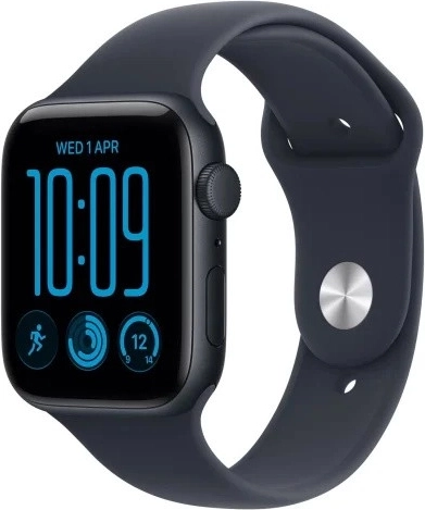 Apple Watch SE 3 GPS 44 mm cu carcasă din aluminiu de culoarea miezului nopții și curea sport bleumarin M/L