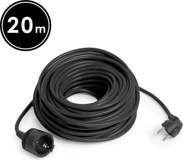 Cablu prelungitor Schuko negru, 20 m