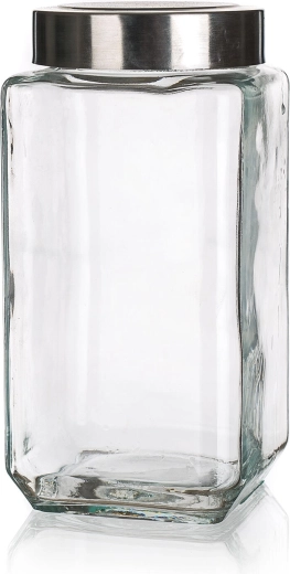 Borcan pătrat din sticlă AKCENT 1 l cu capac din inox