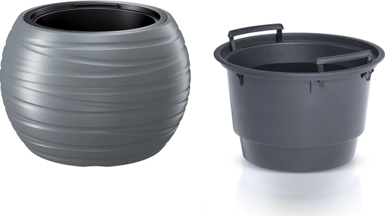 Ghiveci MAZE rotund cu inserție 39,6 cm – piatră gri