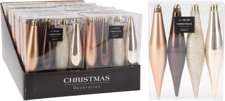 Ornamente de Crăciun țurțuri 15 cm, mix maro-auriu, 4 buc.