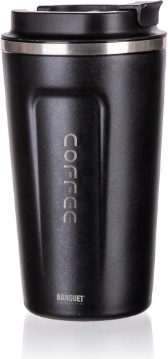 Cană termică de călătorie 450 ml, oțel inoxidabil negru