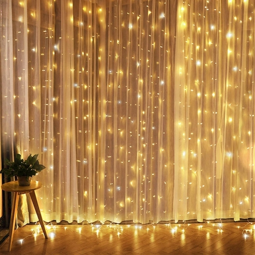 Solight perdea LED de Crăciun pentru fereastră, argintie, 300 mini LED cu temporizator, 8 funcții, USB