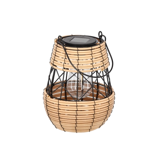 Lampion solar metalic negru‑bej 23 cm