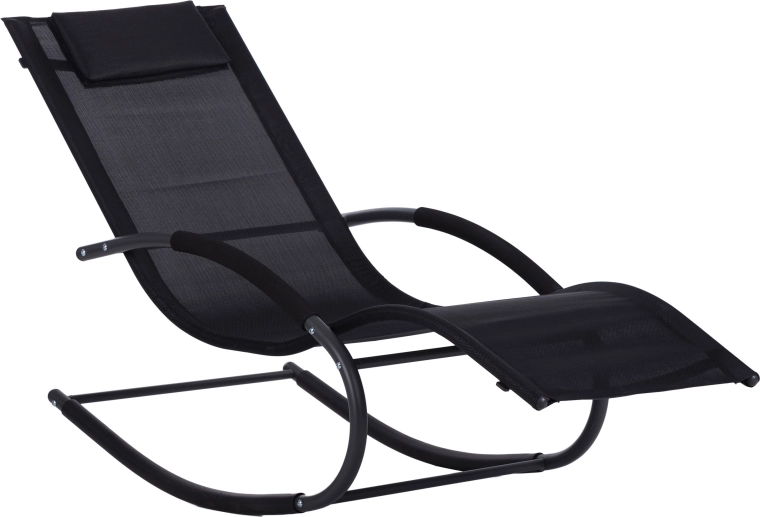 Șezlong de grădină balansoar MultiGarden, zero gravity, cu suport pentru cap, negru