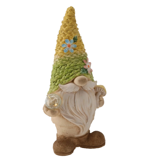 Spiriduș de grădină cu pălărie tricotată și iluminare LED