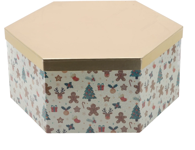 Cutie cadou de Crăciun hexagon cu capac auriu