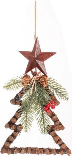 Decorațiune suspendată brăduț cu stea și ornamente naturale 32 cm
