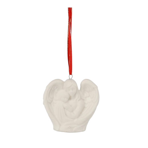 Figurină îngeraș din ceramică cu aripi și agățătoare, albă, 7 cm