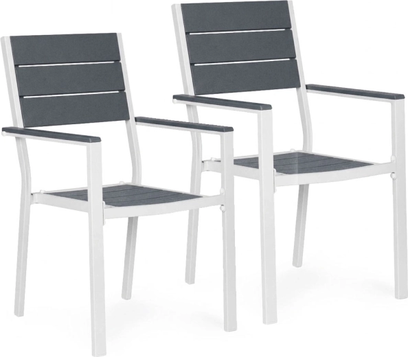 Set de 2 fotolii de grădină din oțel și HDPE, gri‑alb – MultiGarden
