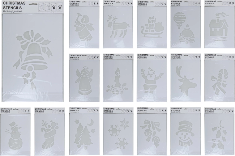 Șablon de Crăciun din PVC 35 × 22 cm, alb, mix de decorațiuni
