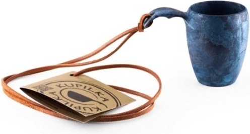 Kupilka K5M păhărel cu toartă și șnur din piele, albastru 0,5 dl
