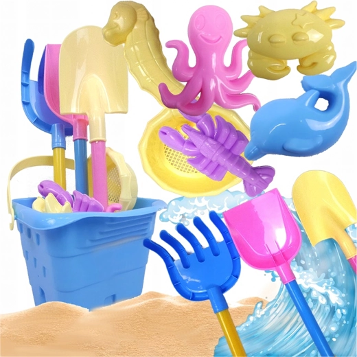 Set de jucării de plajă cu găletușă și forme, 9 piese