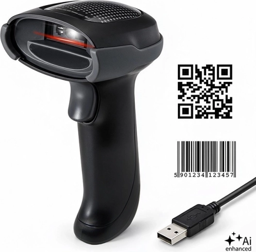 Cititor de coduri de bare 1D și 2D Qoltec cu USB
