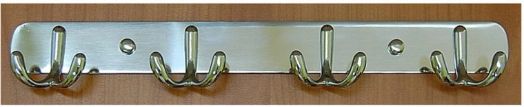 Cuier de perete cu patru cârlige duble CYRIL, crom