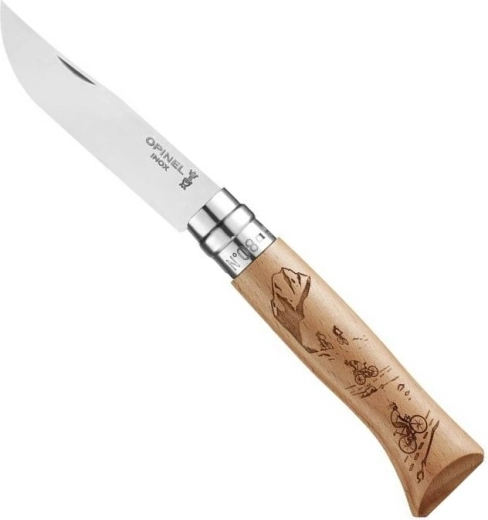 Cuțit de buzunar OPINEL N°08 Gravure Sport Velo, lemn de fag, 8,5 cm