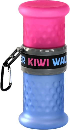 Sticlă de călătorie 2‑în‑1 pentru apă și hrană KIWI WALKER, plastic, albastru‑roz