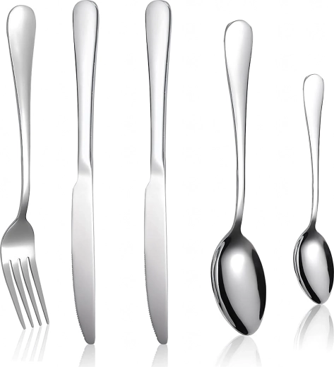 Set de tacâmuri din oțel inoxidabil, argintiu, 5 piese pentru camping și grătar