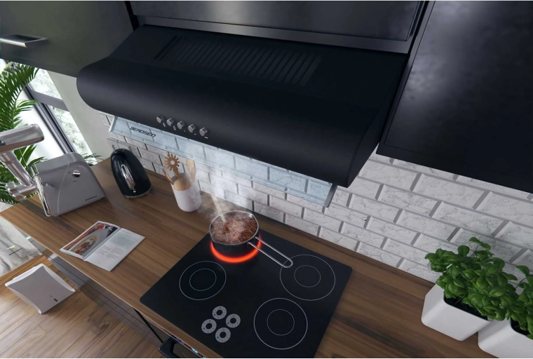 Design elegant negru cu panou din sticlă